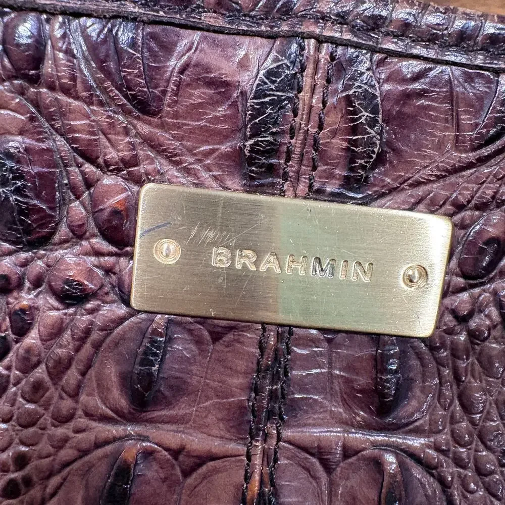 Brahmin Satchel Pecan Brown Croc Embossed Melbourne Leather Shoulder Bag READ
